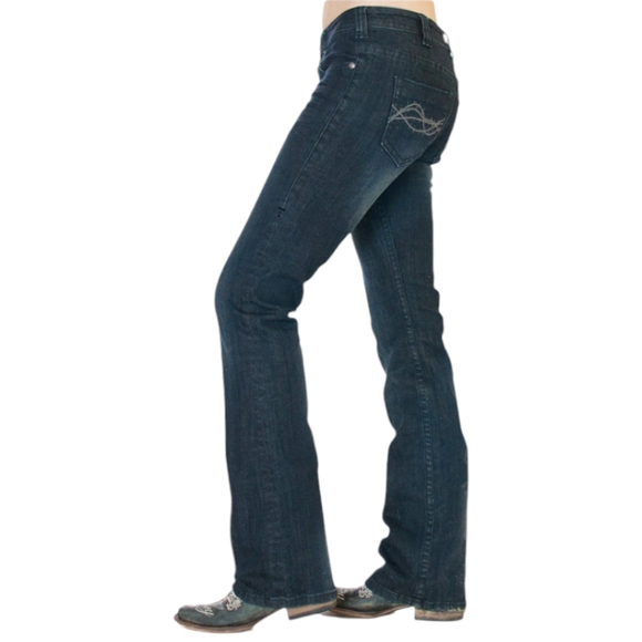 COWGIRL TUFF "Forever Tuff" bootcut natural waist darkwash jeans 26x35L - Picture 2 of 16